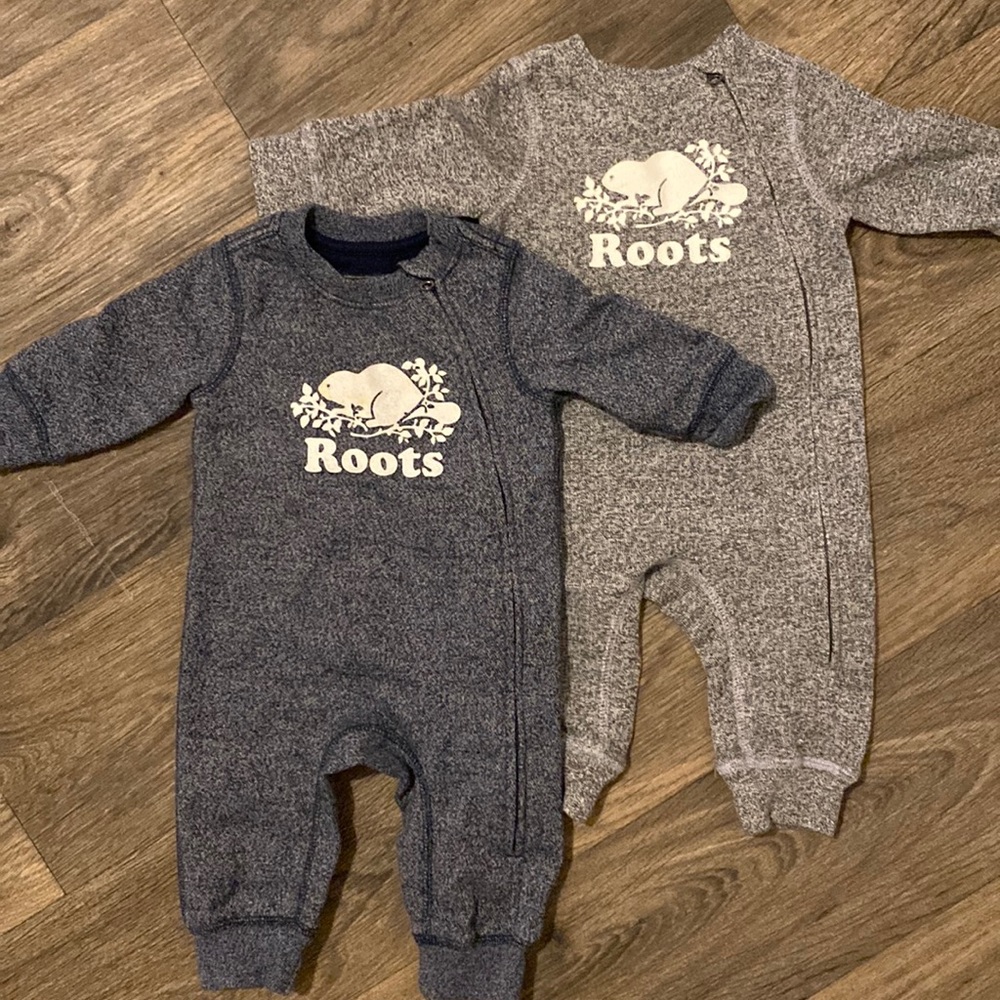 Roots warm onesie - gray and dark blue - 3-6 months